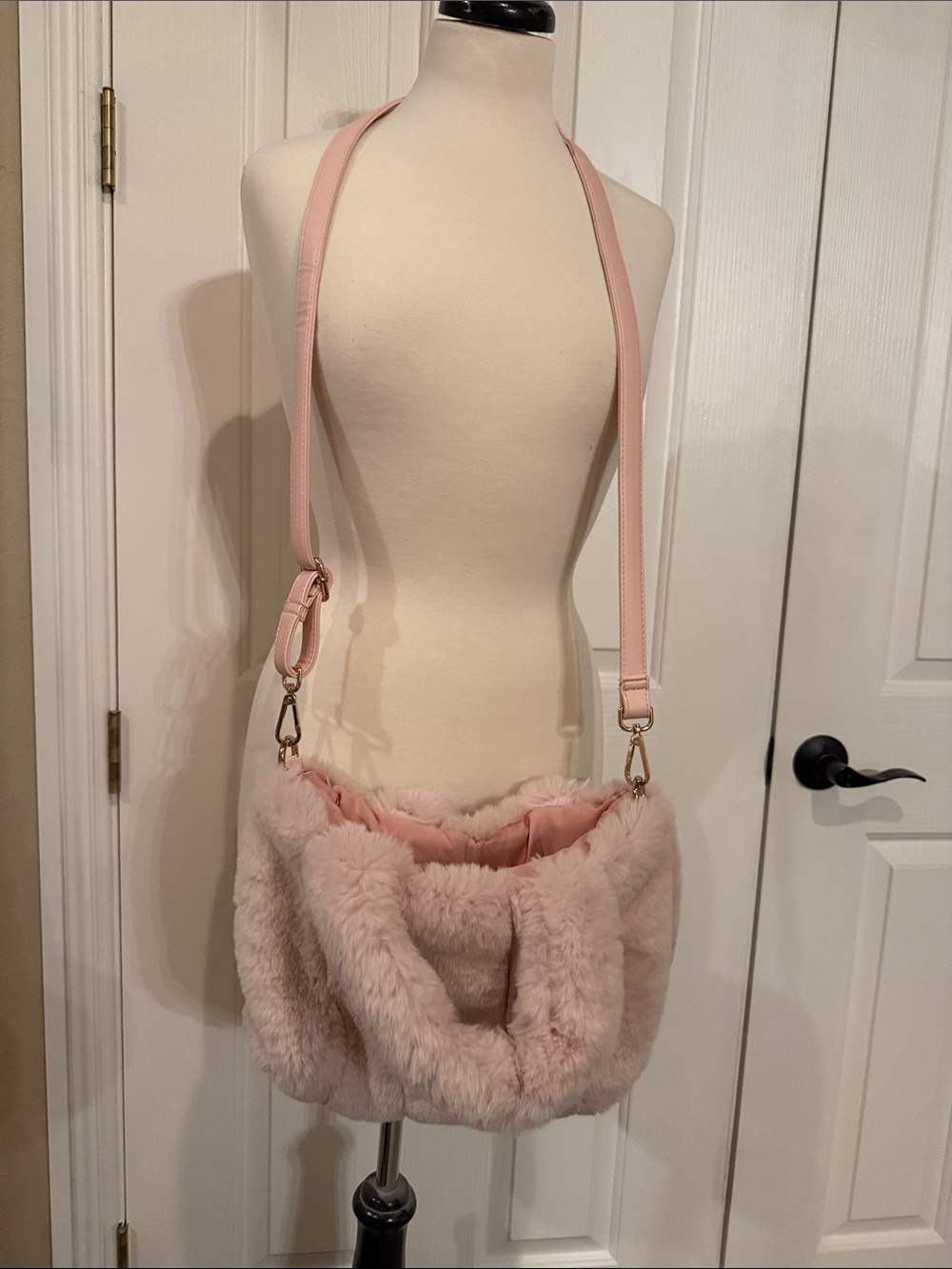 Free People Pale Pink Faux Fur Shoulder Bag with Detachable Strap